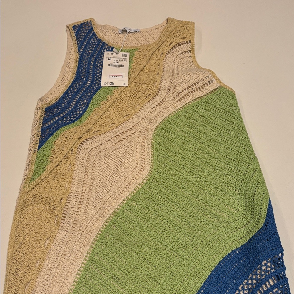 Zara Blue and Cream Knit cover up dress